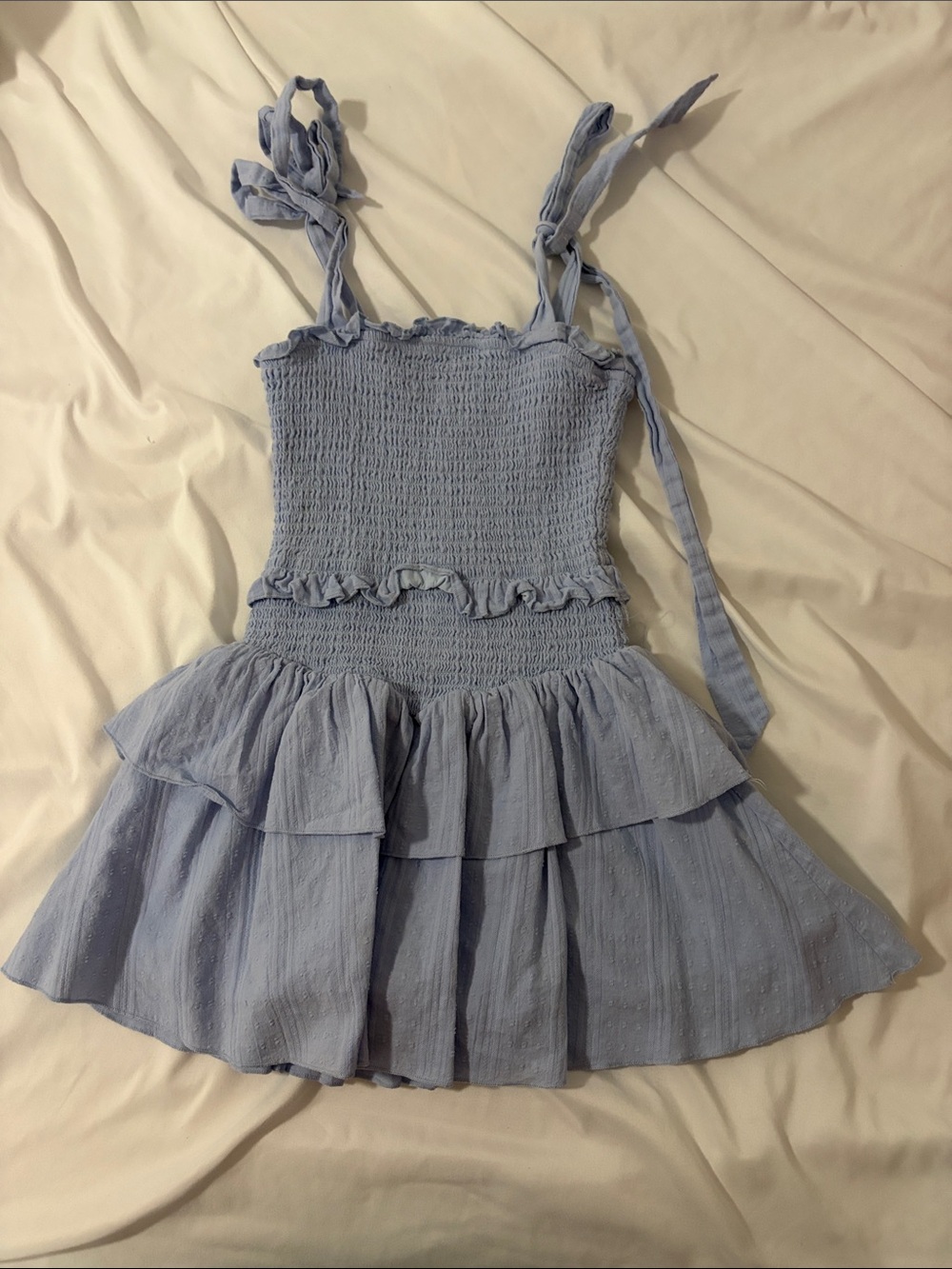 Katie J NYC Light Blue Smocked Tie-Strap Dress